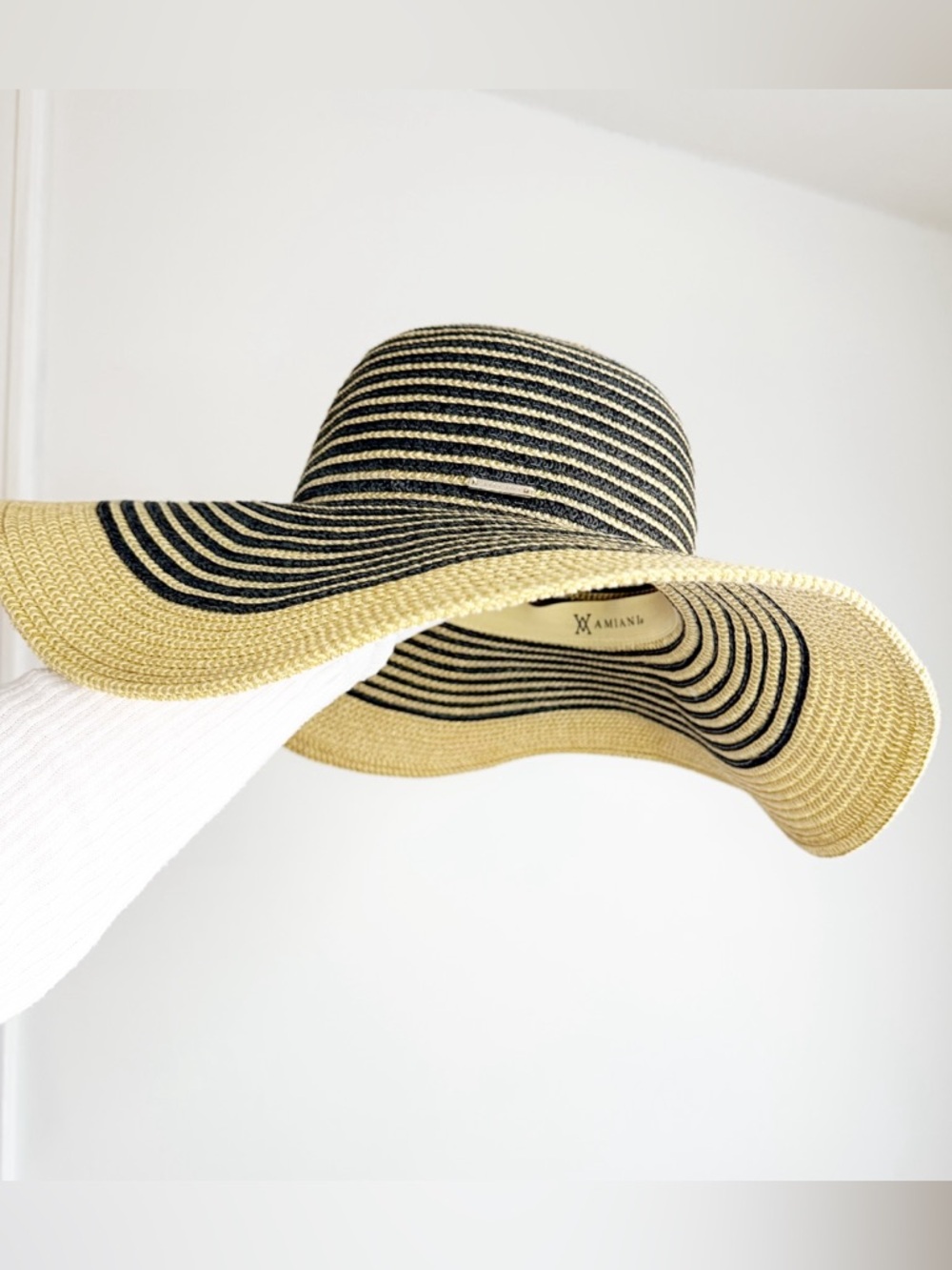 Striped Straw Sun Hat - Black & Natural